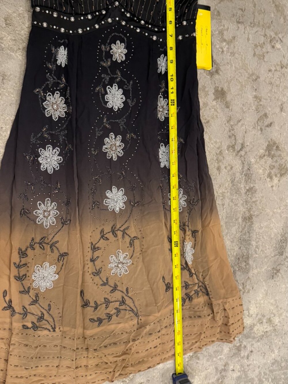 Sue Wong Halter Dress Y2K Sexy #52 Flowers Flapper Black Brown Sequins Midi SILK - Picture 11 of 16
